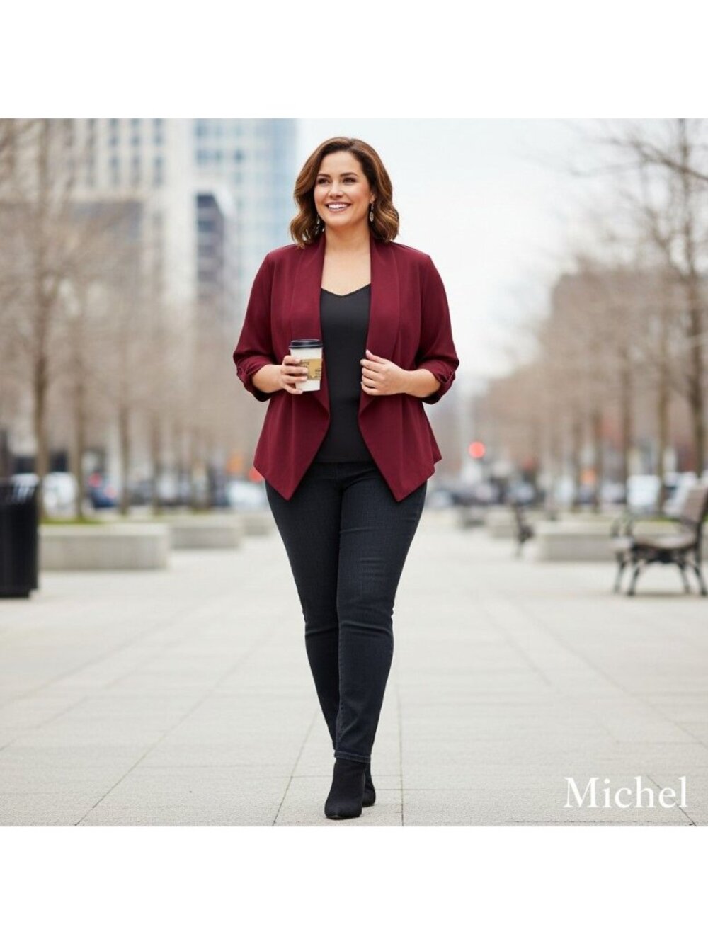 Michel - Burgundy Draped Open Jacket 3XL Business Casual / "Workwear" Casual